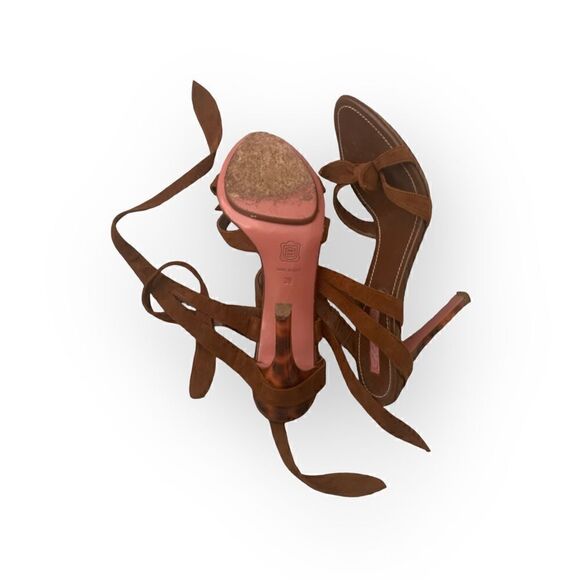 Blumarine Tan Brown Suede Sandal Heel, Ankle Tie, 38 - Picture 5 of 6